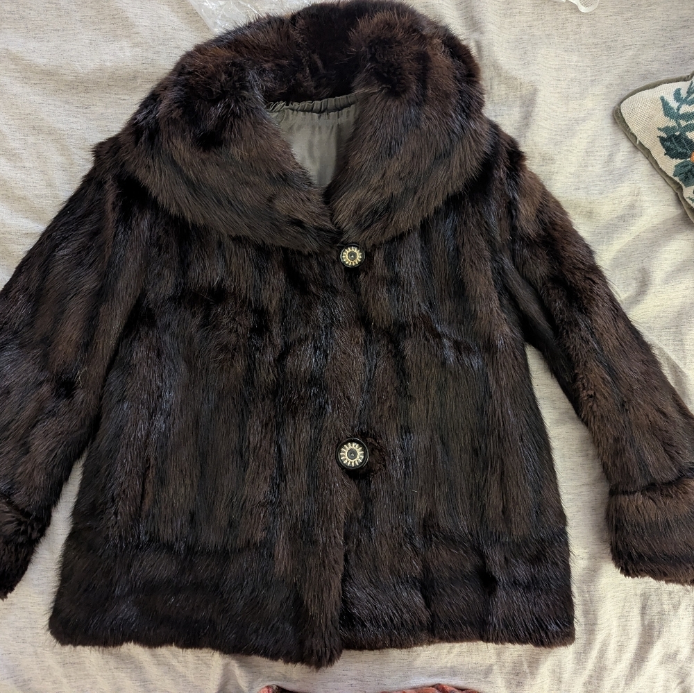 Flawed: Luxurious Brown Real Muskrat Fur Coat